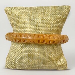 Vintage Carved Celluloid Bangle Bracelet Tan Size 8.25 Boho Stackable